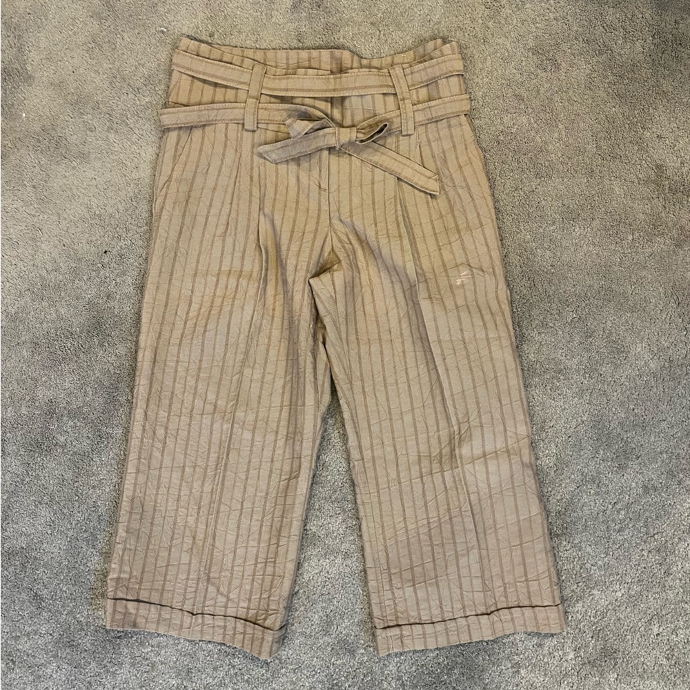 Jus D’Orange Paris Stylish Striped Cropped Pants with Belt Cotton Vintage